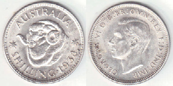 1938 Australia silver Shilling (aUnc) A003540